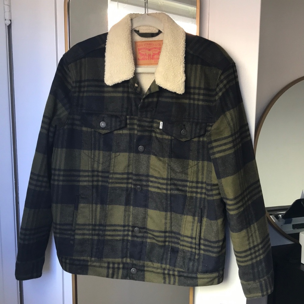 Men's Levi's Green Plaid Sherpa Trucker Jacket
